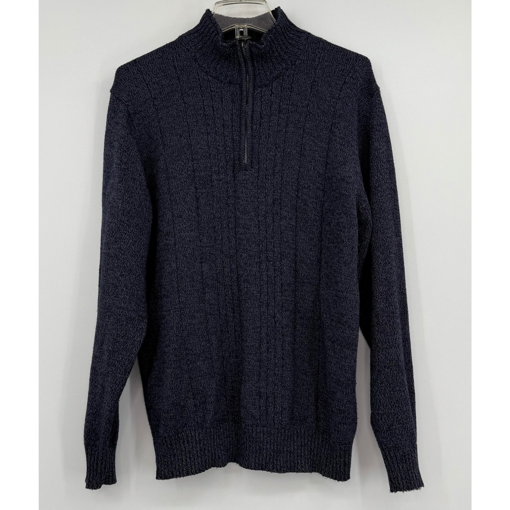 Oscar de la Renta Men's Sz L 1/4 Zip Cotton Blend Ribbed Knit Sweater Preppy Y2K